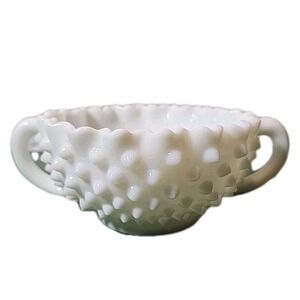 Fenton Hobnail Double Handled White Bowl 5"